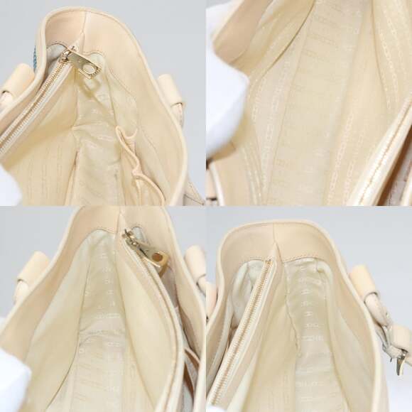 CELINE Hand Bag Straw Leather Blue Cream Gold - Picture 12 of 13